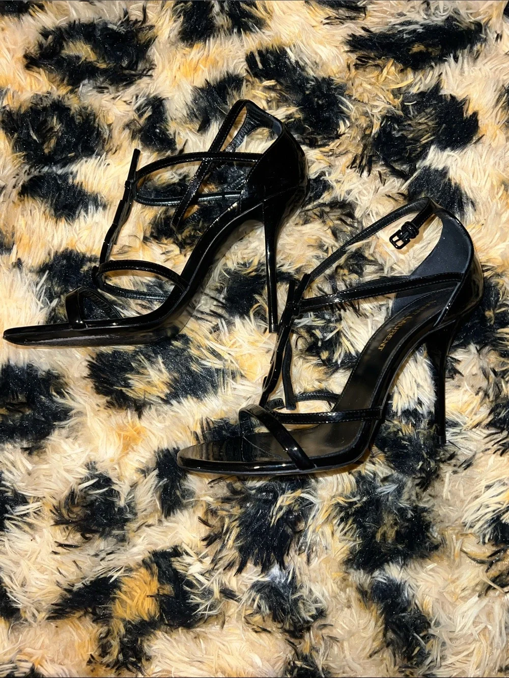 Saint Laurent Black Patent Leather Cassandra Sandal Heels 37.5 - Picture 5 of 16